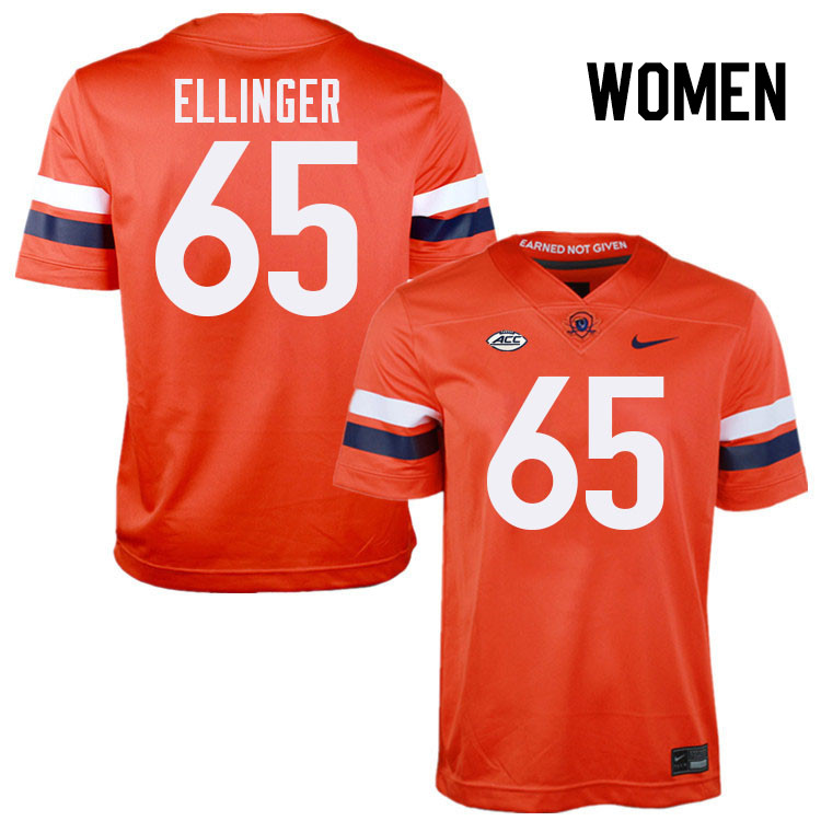 Women Virginia Cavaliers #65 Grant Ellinger College Football Jerseys Stitched-Orange